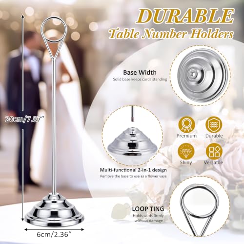 Image of 12 Pcs Table Number Holders Silver 8 Inch Metal Place Card Holders Table Number Stands Tabletop Sign Stands for Photos, Menu, Memo, Notes, Wedding, Restaurant, Banquet, Birthday