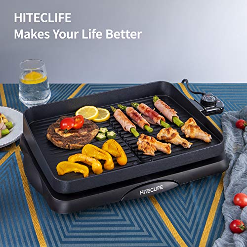 Indoor Grill Smokeless Electric Nonstick BBQ Grill Dishwasher Safe 14 inch Griddle, 1500W Detachable Contact Grilling with Smart 5-Heat Temp Controller, Fast Heat Up Family Size Tabletop Plate Black