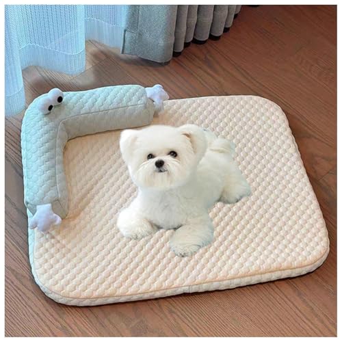 犬 クールマット ハイエンド背もたれドッグベッド、枕付き、洗える 暑さ対策 アイスシルク生地 猫 夏用マット 犬 冷却 猫 夏用マット 犬 マット 夏 ひんやりマット 犬,Yellow-M