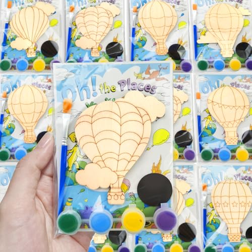 HigzYovn 12-Pack Dr Seu Party Favors Pre-Packaged: Oh The Places You Go Decorations Individually Wrapped Paint Your Own Wooden Magnet Craft Kits with Thank You Card, Kindergarten Graduation