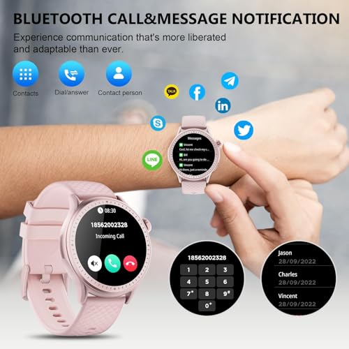 Image of Smart Watch for Men Women Answer /Make Call, 1.46'' AMOLED Ultra-Clear Screen Fitness Tracker with Heart Rate /Sleep /SpO2 Monitor, 3ATM Waterproof Smartwatch for iPhone /Samsung /Android, 110+ Sport, Pink