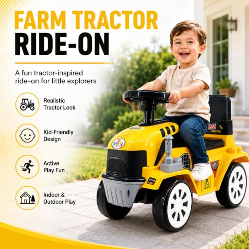 Image of Farm Tractor Ride On Toy for Kids 2-5 Years, Foot-to-Floor Manual Ride On with Comfortable Backrest, Easy-Grip Steering Wheel, Wide Wheels, Indoor & Outdoor Ride On Toy for Boys & Girls
