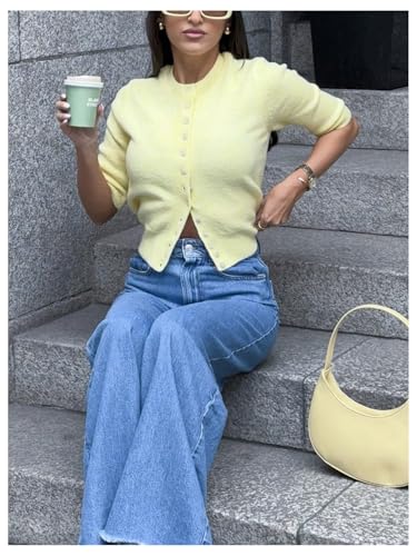 Floerns Women's Summer Short Sleeve Lightweight Open Front Button Knitted Cardigan Sweaters Fall Clothes2