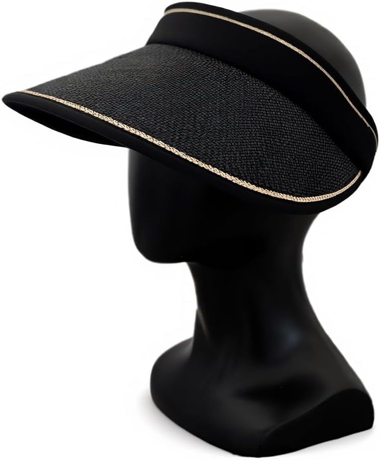 Bluestone Straw Visor 2.0 for Women, UPF 50+ Sun Protection, Adjustable Lightweight Beach Visor with Cooling Headband, Packable Travel Hat for Outdoor Activities (Black)