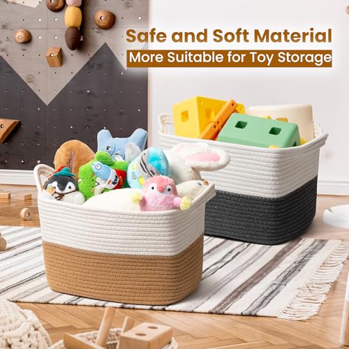 Image of Effectyou Modern Cotton Rope Storage Baskets with Handles - Woven Organizing Bins for Laundry, Toys, Blankets & Bathroom Storage, Home Decor, Gift Basket Set of 2 (13 x 10 x 9 Inches)