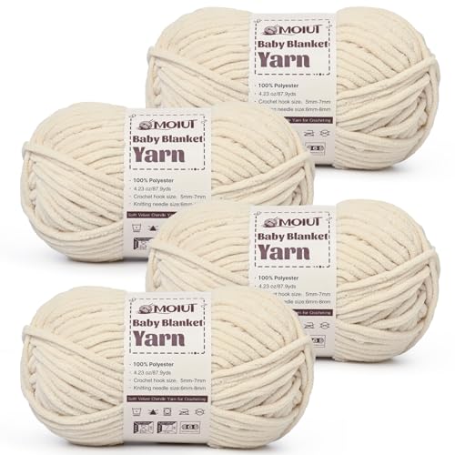 Image of Fluffy Chunky Yarn for Crocheting, Chenille Crochet Yarn 6 Super Bulky, 4 Pack of 87.9 yds /4.23 oz Baby Blanket Yarn, Soft Velvet Yarns for Knitting Amigurumi&DIY Crafts /Hats /Socks(4 Beige)