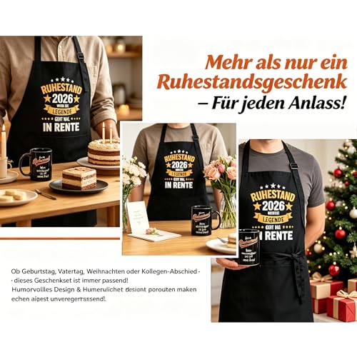 ZSOPN Grillschürze - 2026 Lustiges Rentner für Männer, Coole Rentner Geschenk Mann, Kaffeebecher als Abschiedsgeschenk für den Rentner: Bin im Ruhestand - im Geschenkkarton