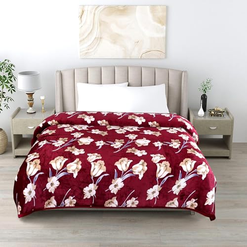 Image of Premium Ultra Soft Flannel Printed Single Blanket 220x160 cm| 200 GSM Warm & Cozy All Season AC Blanket| Lightweight Travel /Camping Throw for Sofa & Couch| Winter Duvet /Quilt- Maroon