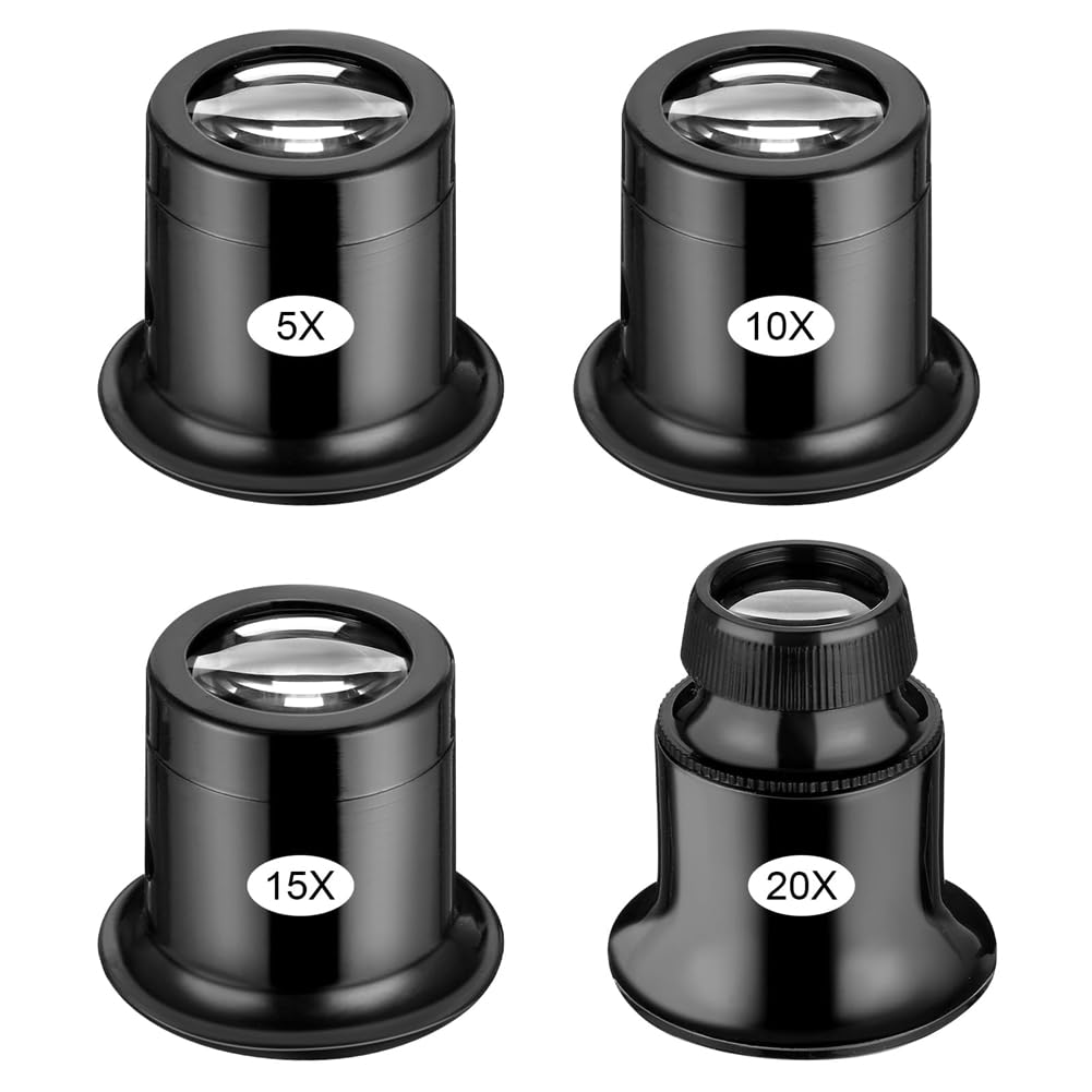 Lmzzdld 4 Pcs Jewelers Loupe 5X/10X/15X/20X Magnifier Portable Handheld Magnifier Dome Optics Lens Loupes Magnifying Glass