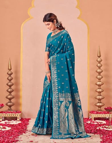 Image of SIRIL Women's Banarasi Soft Silk Saree Pure Silk with Unstitched Blouse Piece