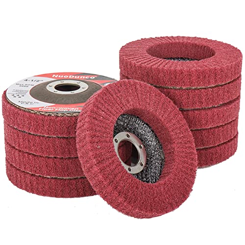 NuoDunco 10Pcs 4.5 x 7/8 Nylon Fiber Flap Disc Polishing Grinding Wheel, Scouring Pad Buffing Wheel, Abrasive Grinding Discs for Angle Grinder, Metal Surface Finishing 320 Grit