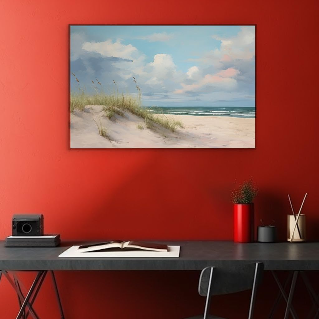 Canvas for Living room. Dune Embrace: Where Golden Sands Kiss the Azure Horizon, 27 x 18 inch Canvas Wall Art - Modern Home Decor - 69x46 cm (27x18 inch)