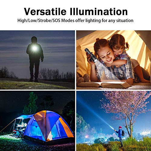 Tactical Flashlight Rechargeable, Super Bright Cree LED Flashlight(Battery Inlcuded), IPX6 Waterproof, Zoomable, Pocket Size Small Flashlight for Hiking,Camping,Emergency - Thumbnail 7