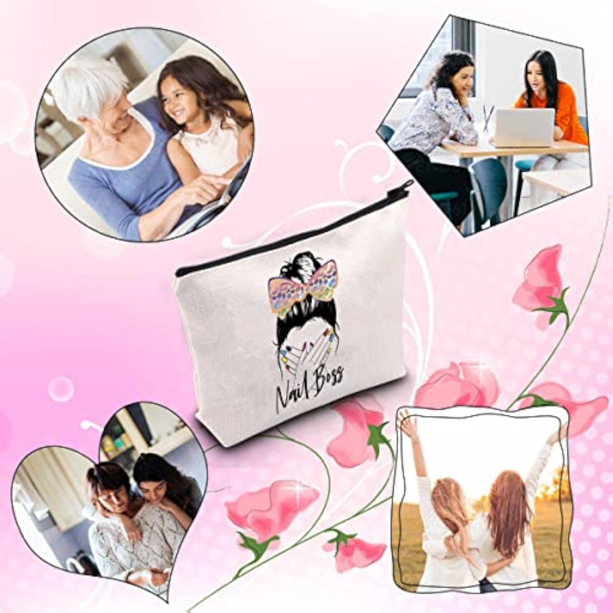 Nail Technician Gift Zipper Pouch Makeup Bag, Beige