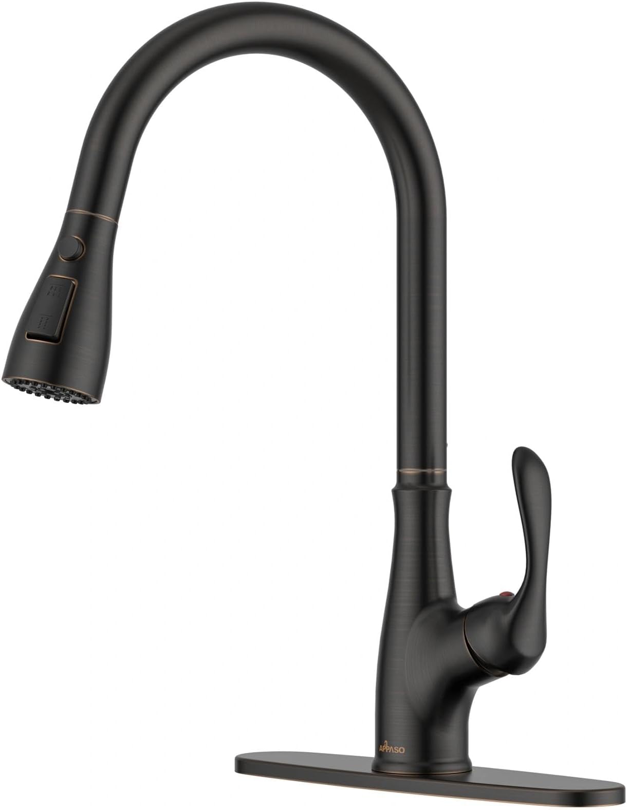 APPASO Kitchen Faucet with Pull Down Sprayer Oil Rubbed Bronze, Single Handle High Arc Pull Out Spray Head Kitchen Sink Faucet with Deck Plate, cUPC-Certified Pull-Out Hose, Water Supplies & Valve