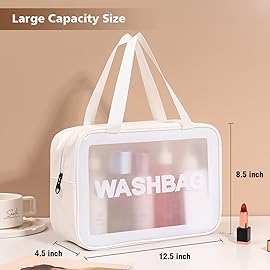 DAPOWER Travel Toiletry Bag for Women and Men, Matte Translucent Toiletry Bag with Handy Handle, Makeup Cosmetic Organizer Bag for Travel Toiletries Accessories (White)