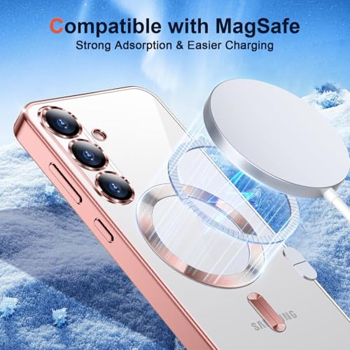 Image of VONZEE Clear Logo Electroplating Transparent Case For Samsung Galaxy A36 5G, Magnetic Plating Electroplate Tpu Case Cover, Individual Camera Protection For Each Lens- Rose Gold