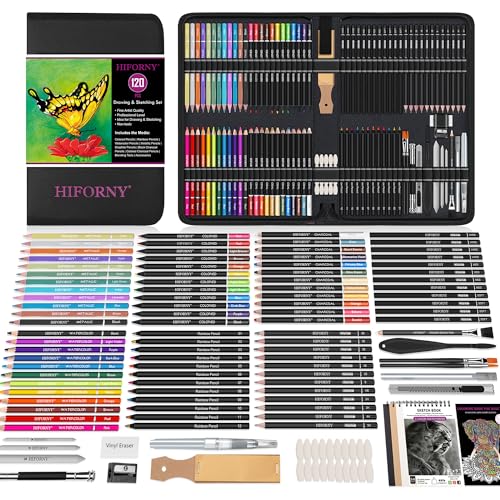 Opiniones de Juegos de dibujo más recomendados. 43 HIFORNY Juego de 120 piezas para dibujo y boceto, juego de suministros de arte con libro de bocetos de 3 colores, libro para colorear, lápices de arcoíris, de colores, acuarela,...