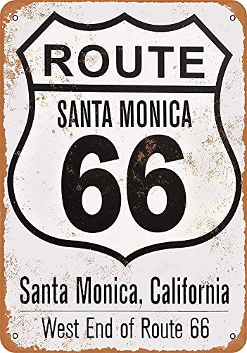 HiSign Santa Monica Route 66 EndPanneau de Mur en étain rétro Peinture sur Fer Vintage Plaque en métal Affiche pour Bar Cafe Store Road
