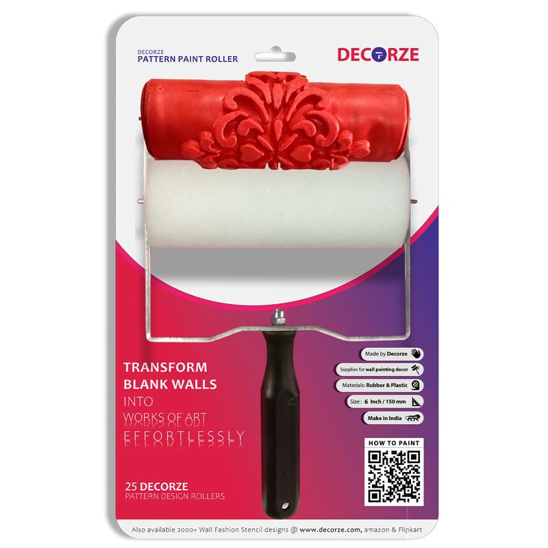 Image of Design Paint Roller with Floral Pattern - Reusable Decorative Wall Texture Roller for DIY Home Decor, Accent Walls, Furniture, and Crafts - Durable Embossed Stencil Painting Tool