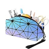 Luminous Pencil Pen Pouch Big Capacity,Geometric Portable Holographic Reflective Pencil case, Zipper...