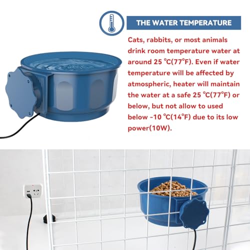 Enjoying Hängender beheizter Wassernapf für kleine Haustiere, 600ml für Hauskatzen, Welpen, Kaninchen, Küken, isolierter Wassernapf Futternapf, USB-Stromkabel, einfach zu montieren und zu verwenden