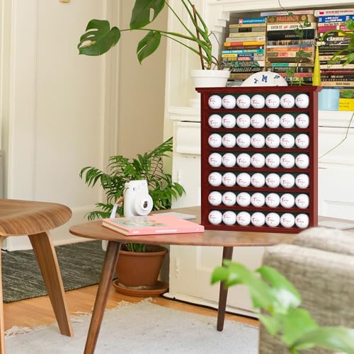 Image of DisplayGifts Golf Gift 49-Golf Ball Display Case Cabinet Rack, No Door Open Rack Mahogany Finish
