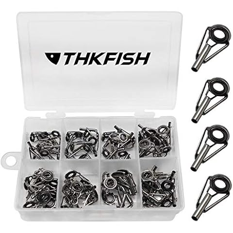 THKFISH Angelrute Reparatur Spitzenring Rutenring Angelrutenteile Tip Tops Edelstahl Keramik Spitzenringe Silber 80Stück Cover