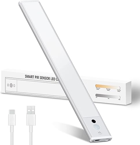 pinci Iluminación de armario para debajo del mostrador, luz recargable con sensor de movimiento para interiores, funciona con pilas, funciona con