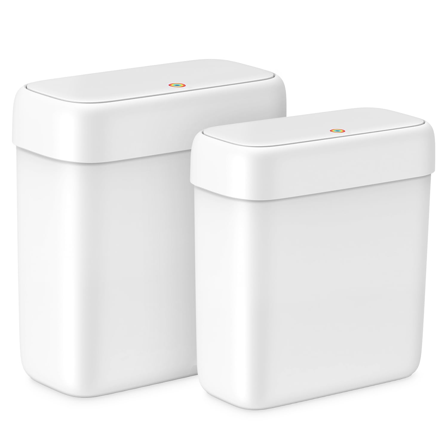 MOPALL 2 Pack Small Bathroom Trash Can with Lid, 3.2 Gallon / 11.5 L & 2.6 Gallon / 10 L Waste Basket with Pop-Up Lid, Slim Plastic Garbage Bin Dog Proof for Kitchen, Bedroom, Office, Toilet, White