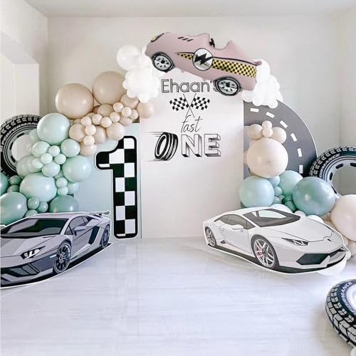 Image of Race Car Balloons Racing Car Foil Balloon 2PCS (Blue and Pink) | Birthday Party Decorations Race Car Theme Party Decorations Kids Boy Racing Party Supplies