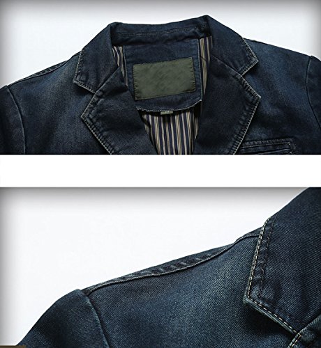 Chouyatou Men's Classic Notched Collar 3 Button Tailoring Distressed Denim Blazer Jacket (Large, Dark Blue) #TOP4
