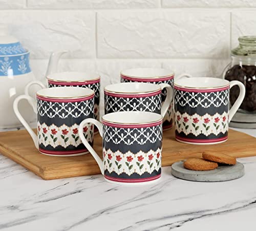 Image of India Circus Premium - Fine Ceramic - 22k Liquid Gold Coffee Mug Set of 6-220 ml Each, White, (IC CM6 Melon LE03), Tea Cup Set of 6, Mugs for Coffee, Ideal for Gifting, Perfect for Home and Office