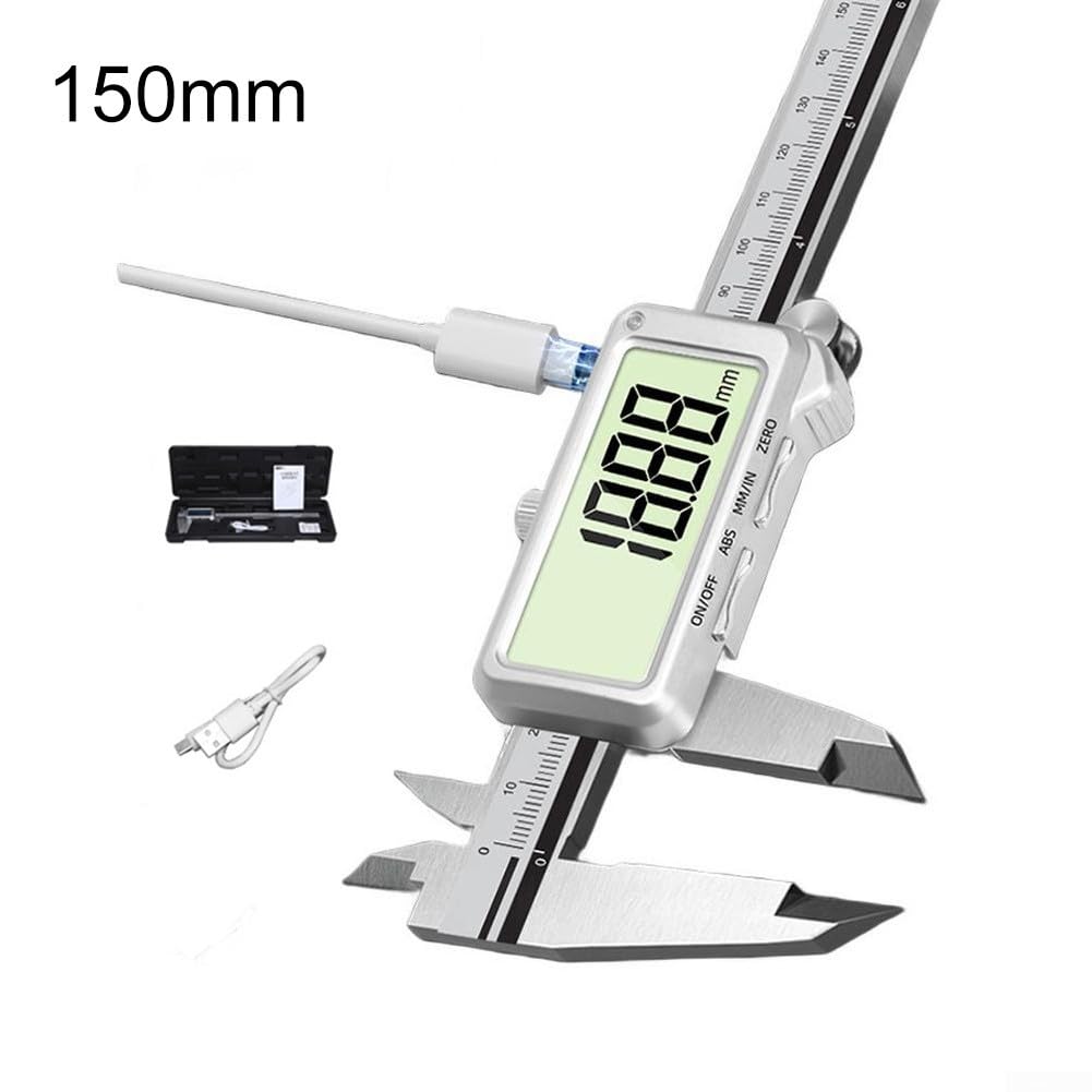 Messschieber aus Edelstahl, wiederaufladbar, digital, für Präzisionsmessungen mit USB-C-Genauigkeit 0,01 mm (A)