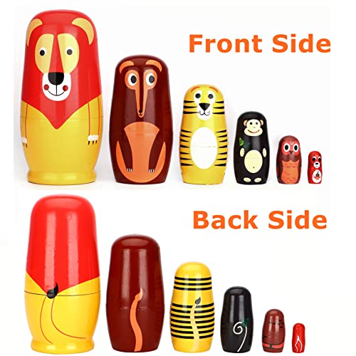 Swangsa 6 Pcs Russian Nesting Dolls, Cute Cartoon Animals Handmade Wood Stacking Matryoshka Nesting Dolls For Kids Birthday Wishing Gift, Home Decoration #TOP3