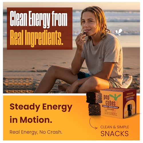Image of PEPCUBES Carrot Snack Bites, Orange Flavor (8 Pack), Soft, Chewy, Real Ingredients, Naturally Sweetened, High Fiber, Steady Energy, Gluten Free, Dairy Free, Low Calorie, Plant Based, Gut-Friendly, Vegetarian Friendly | 8 ct, 1.06 oz each