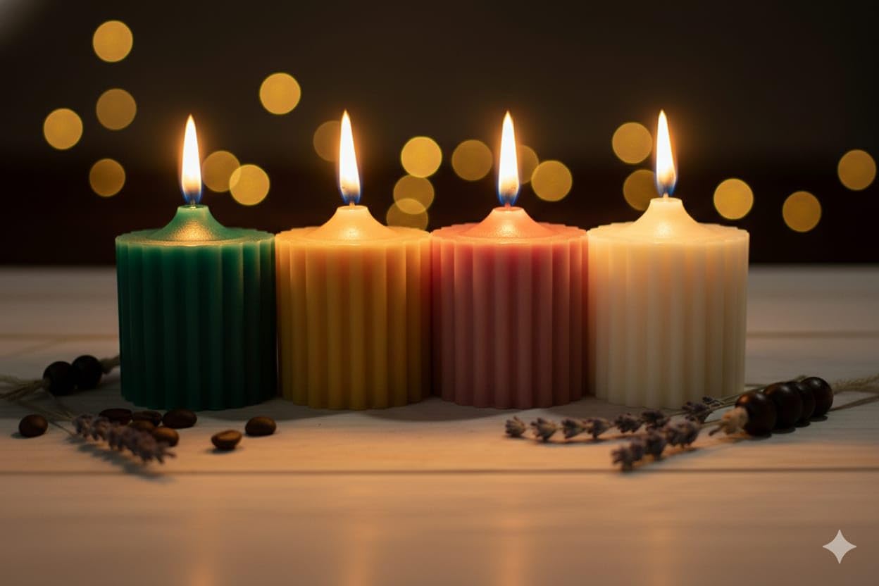 Rib Pillar Candles Set, Multicolor, Quality Wax, 4 Candles per Set (1, Multicolor-3)-image-45