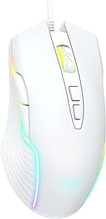 SIMGAL RGB Gaming Mouse Wired, USB Optical Computer Mice with RGB Backlit, 6 Adjustable DPI Up to 6400, Ergonomic Gamer Laptop PC Mouse with 7 Programmable Buttons for Windows Vista Linux (White)