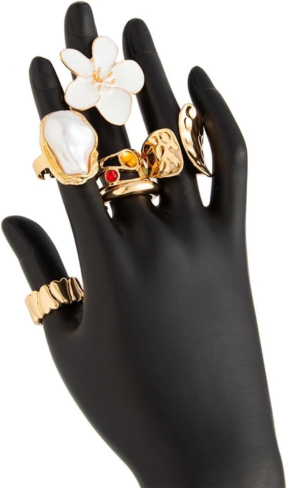 Chunky Gold Flower Knuckle Rings Set for Women Dainty Enamel Stackable White Floral Statement Open Ring Trendy Petal Finger Formal Stack Jewelry Gifts - Image 8