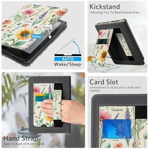 Image of CoBak Stand Case for 7 inch Kindle Paperwhite 12th Gen 2024 and Kindle Colorsoft with Hand Strap - Compatible with iPhone MagSafe, for Samsung /Belkin /Anker Wireless Charging Pads, Durable, Auto Sleep-Gray