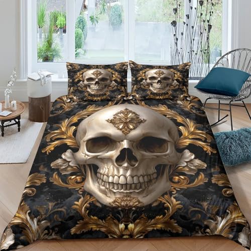 Housse de couette crâne gothique super douce et résistante en microfibre