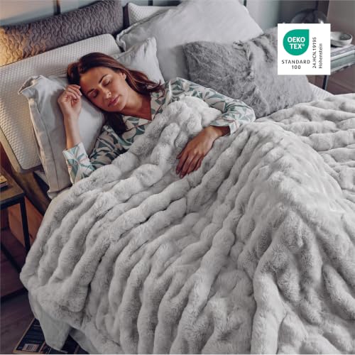 Image of Bedsure Fluffy Bubble Faux Fur Queen Blanket, 90 inchx90 inch, Light Grey