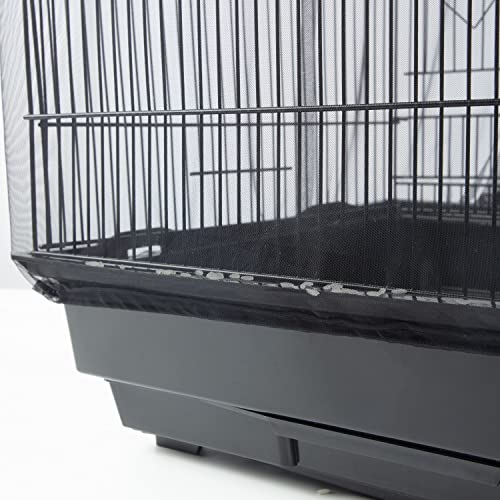 Image of Bird Cage Netting Seed Catcher - Adjustable Bird Cage Skirt Seed Catcher, Large Soft Breathable Mesh Bird Seed Catcher for Indoor Round Square Cage, Nylon, Black, 1