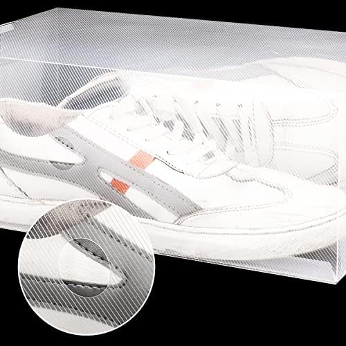 Kurtzy 10 Pack of Clear Plastic Shoe Storage Boxes 31.7x20x12.8cm - Suitable for Women's, Men's and Children's Shoes - Foldable, Corrugated and Stackable for Storage and Travel