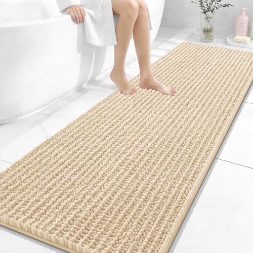 Image of OLANLY Long Bathroom Rugs Runner 70x24, Thick Soft and Absorbent Chenille Bath Mat, Non-Slip, Machine Washable Quick Dry Bath Rugs for Tub Shower Floor, Home Decor Accessories, Beige