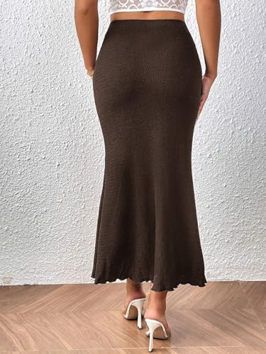 Women’s High Waist Pencil Skirts Lettuce Trim Hem Fishtail Bodycon Long Maxi Skirts3