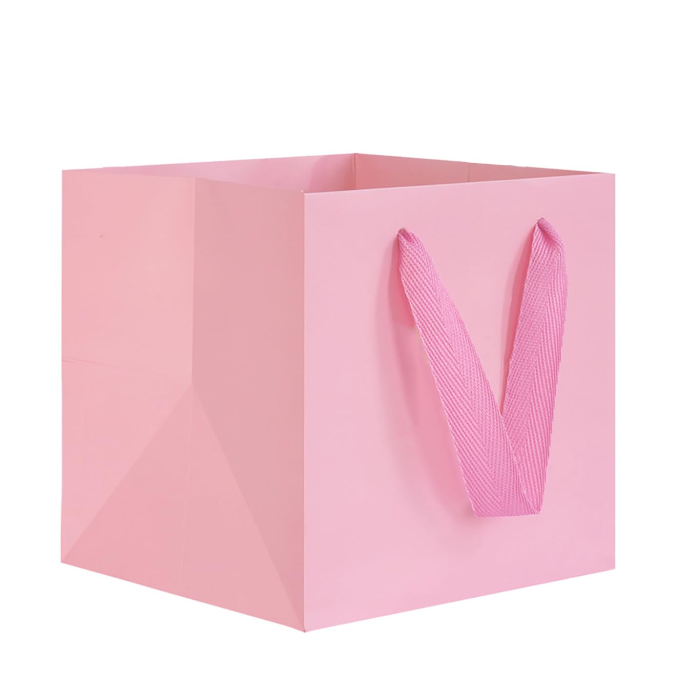 AZOWA Pink Paper Gift Bag Medium Square Gift Bags with Handle Party Gift Paper Bags (25 x 25 x 25 cm, 2 Pieces)