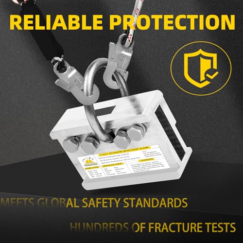 Image of Fall Protection Roof Anchor, 2-Way Standing Seam Clamp | Non-Penetrating Design | 5000lbs Capacity | Galvanized Steel | for Metal Roof & Ladder Safety