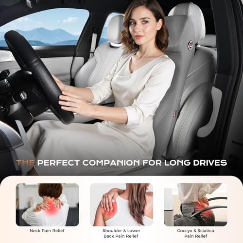 Image of Coverado Upgraded Lumbar Support Pillow and Car Neck Pillow, Ergonomic Memory Foam Integrated Car Cushion Back Neck Support Pillow, Soft Leather Cushion Back Pain Relief for Car Seat Driving, Gray