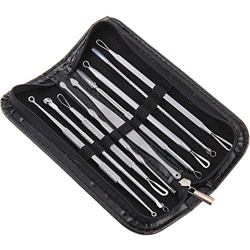 ☀ Dergo ☀Acne needle,9Pcs Blackhead Remover Tool Kit Whitehead Pimple Acne Blemish Comedone